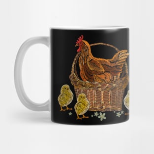 hen chicken basket embroider Mug